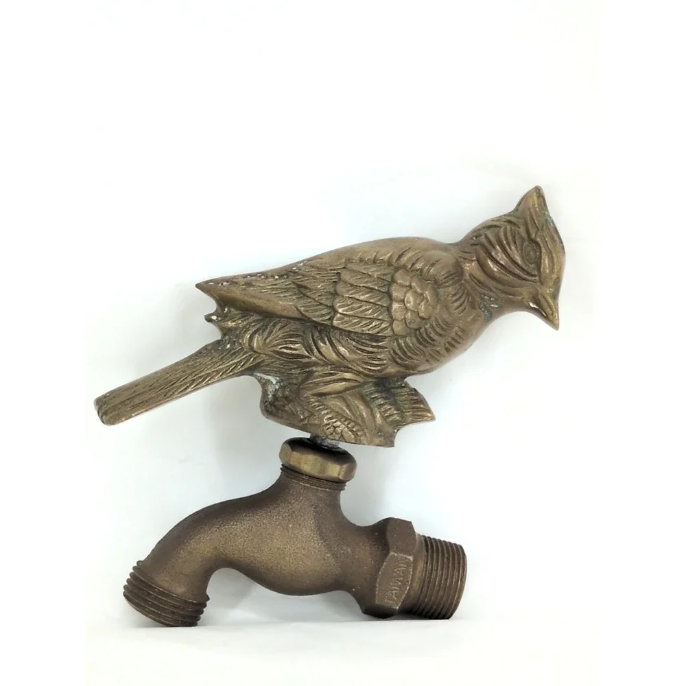 Vintage Brass Cardinal Bird Garden Faucet Spigot Flora & Fauna Hose